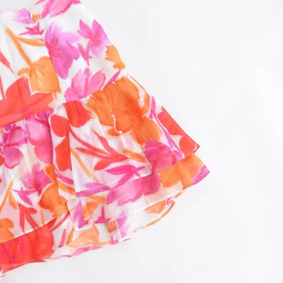 Milly Mira Paper Ruffled Floral Peony Mini Skirt In Orange Multi 8  NWT - Picture 11 of 14